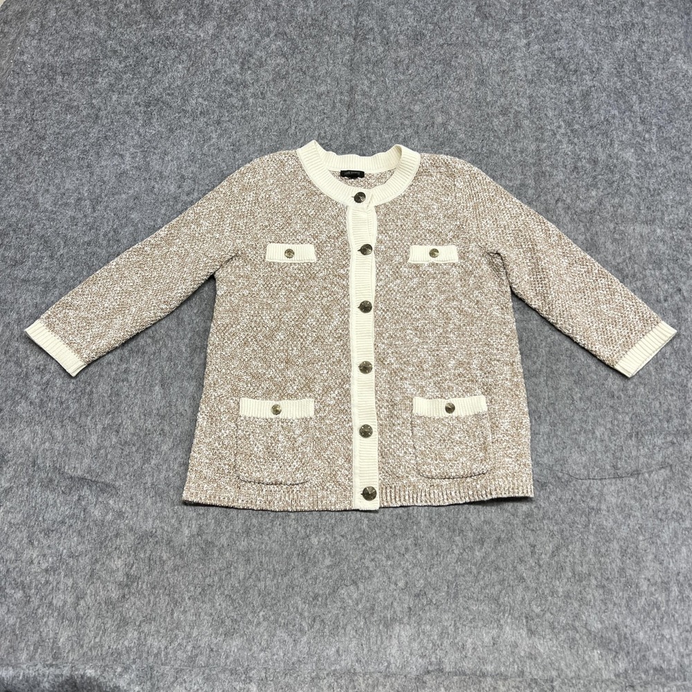 J Jill Wearever Cardigan‎ Sweater Womens Small Beige Ivory Button Front Pockets
